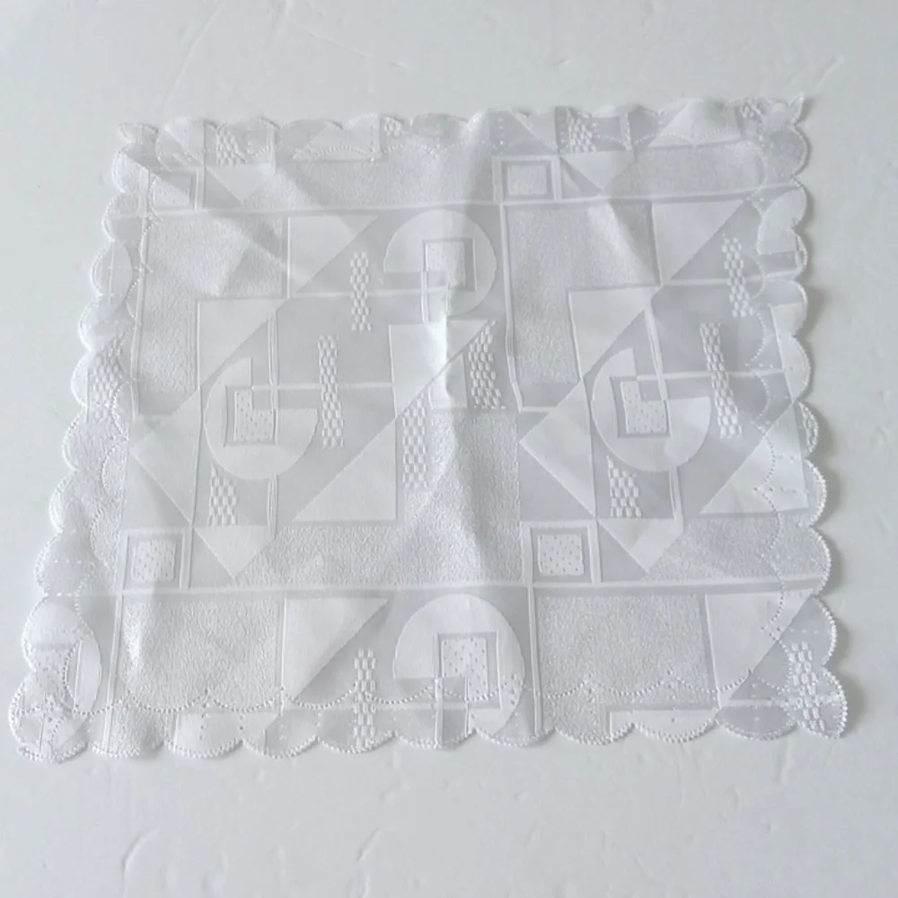 12 pc Table Napkins White Square Ornament detail Scalloped Edges 12